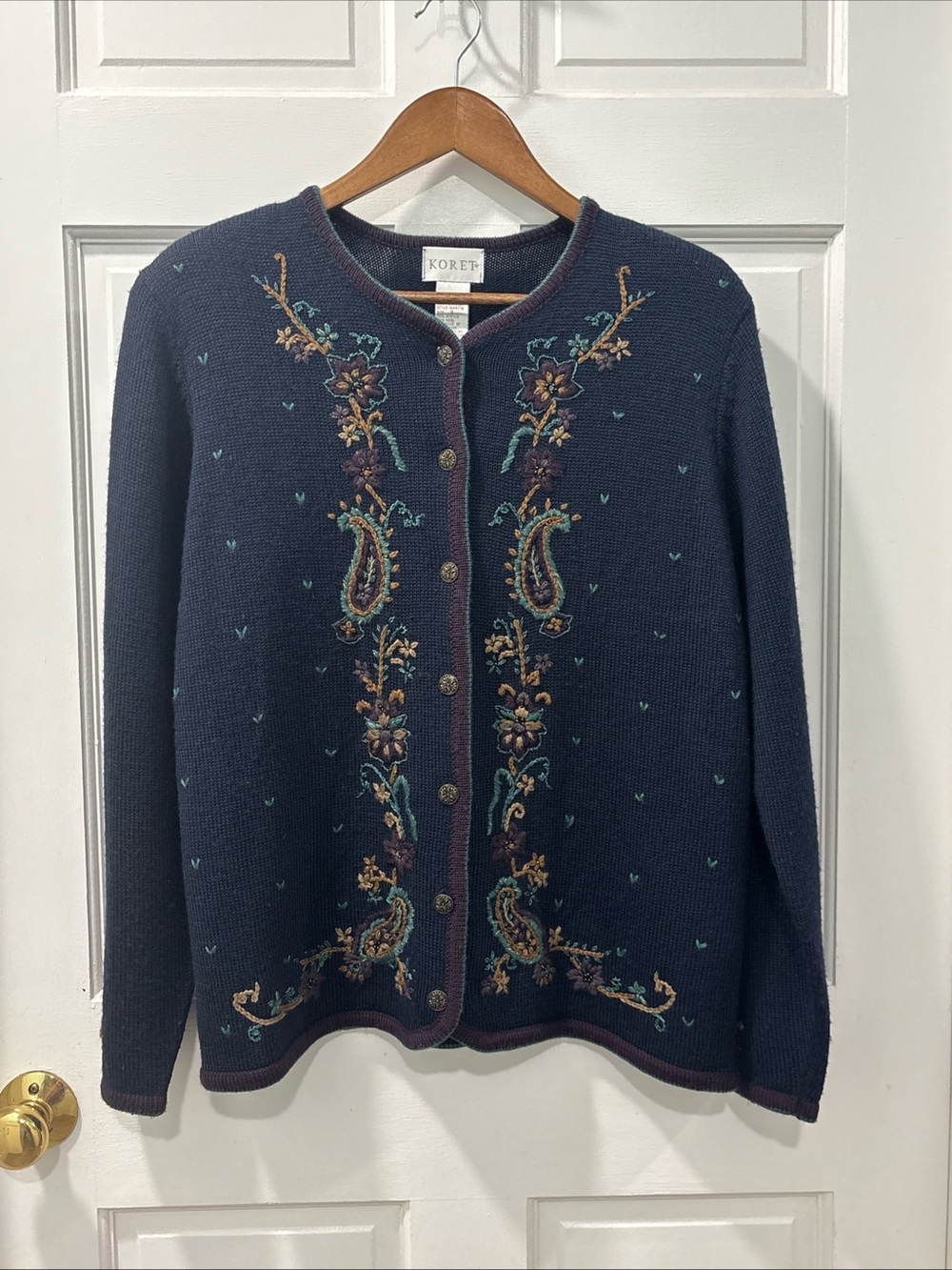 Vtg Koret Women’s Embroidered Cardigan Size Small Cottagecore Granny Wool Blend